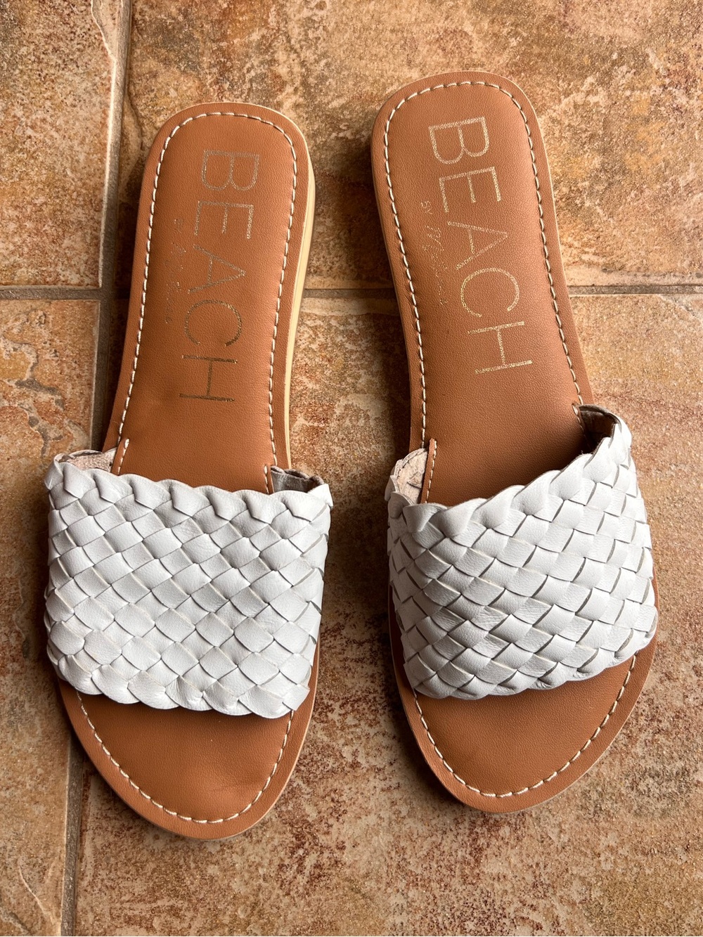 Women's White Woven Slide Sandals